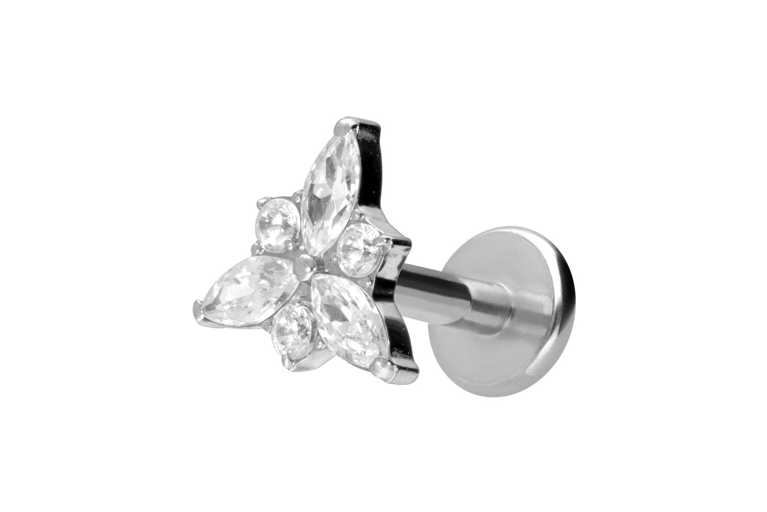 Titan Labret Piercing mit Innengewinde KRISTALLBLÜTE